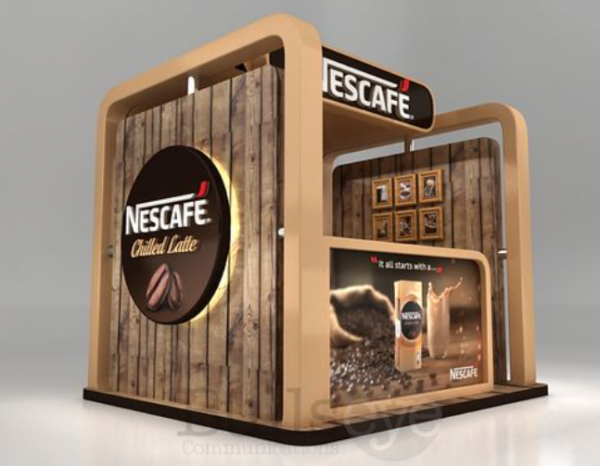 Stand jualan minuman dengan desain bergaya kafe